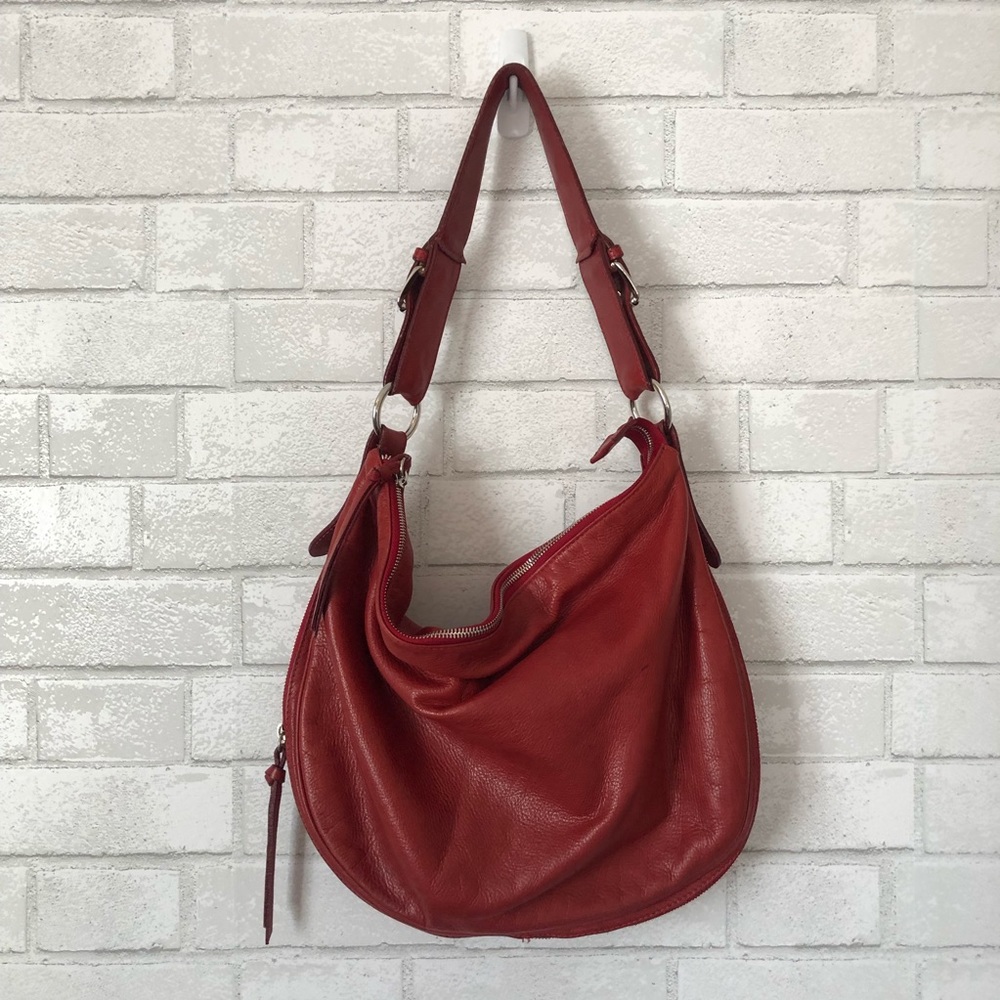 Sundance Red Leather Hobo Purse Shoulder Bag Large